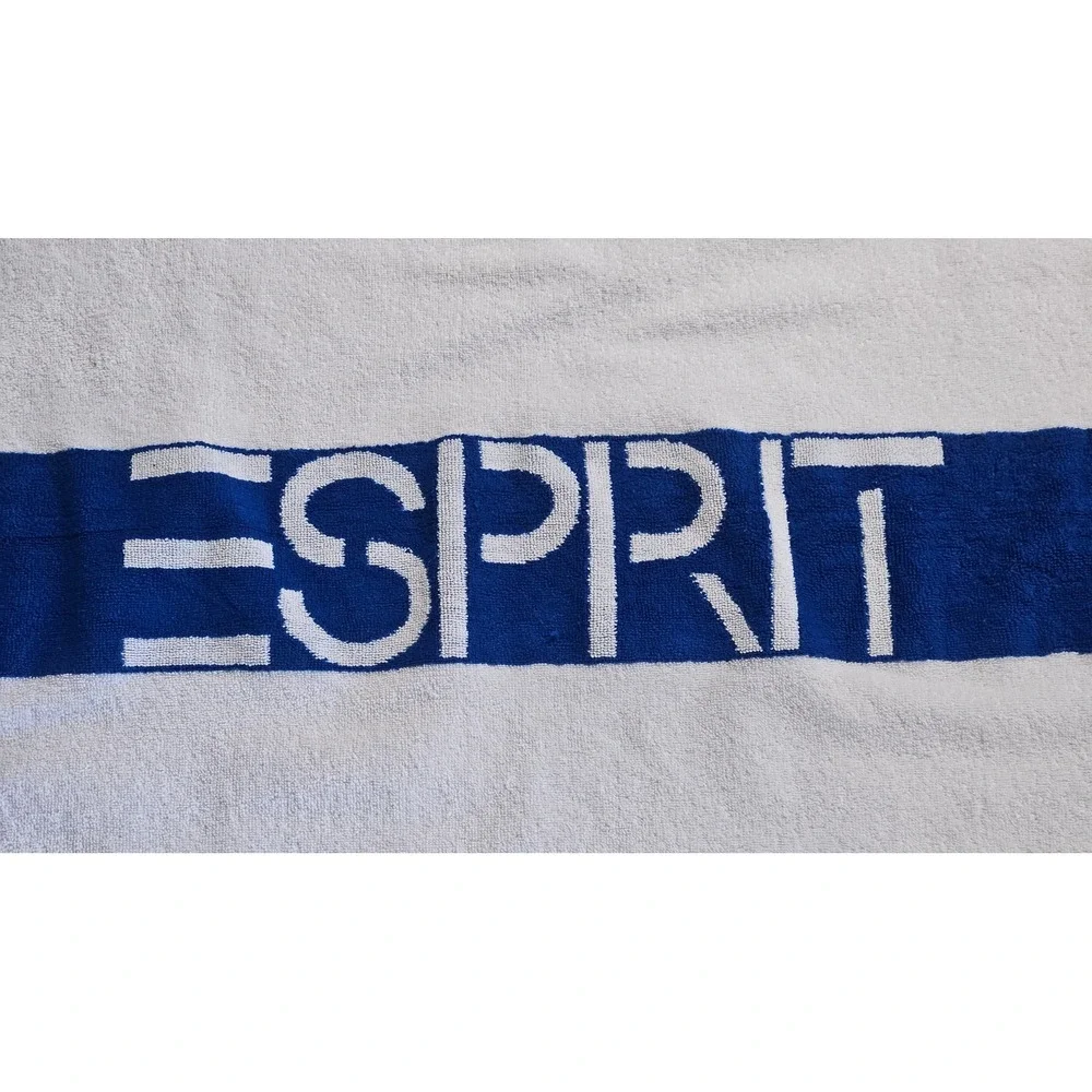 Vintage Esprit Logo Bath Towel White Blue Stripe WestPoint Pepperell Made in USA